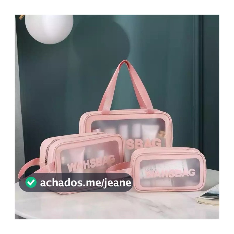 Kit 3 Bolsas Necessaires Wahsbag Transparente À Prova d’água