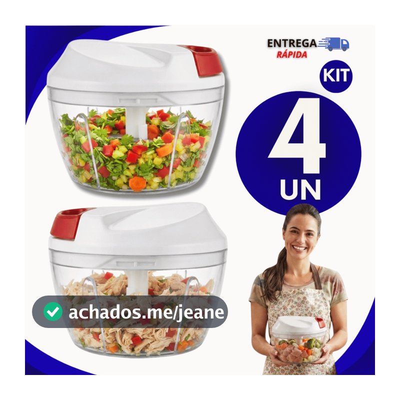 Jogo Processador Alimentos Manual 3 Lâminas inox Temperos Alho Multiuso 500ml Utensílios Cozinha Eficientes