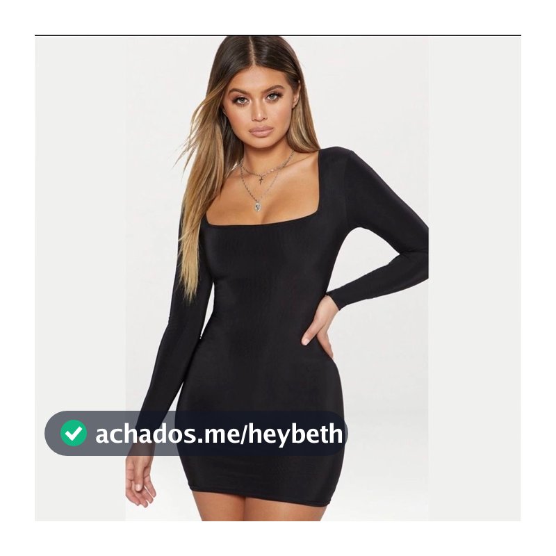 Vestido Feminino Decote Quadrado Manga Longa Tubinho Blogueira