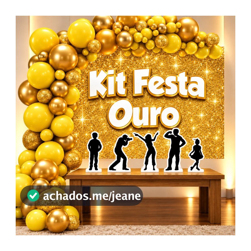 Kit Festa Personalizado Para Aniversários e Festas Ouro com Painel Displays e Fita de Balão 42