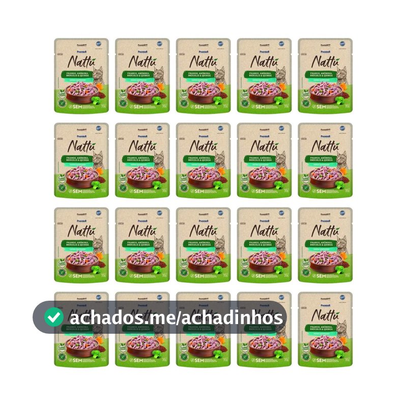 Kit 20 Sachês Premier Nattú Gatos Castrados Frango E Abóbora