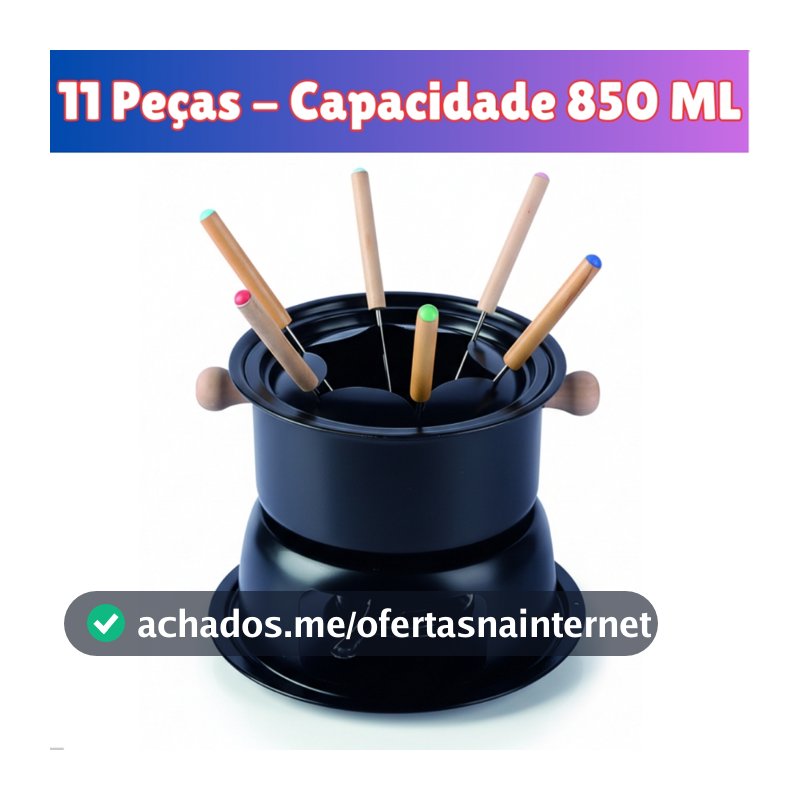 Aparelho de Fondue 11 Peças Aço Carbono com Garfinhos e Rechaud Queimador Para Queijo e Chocolate