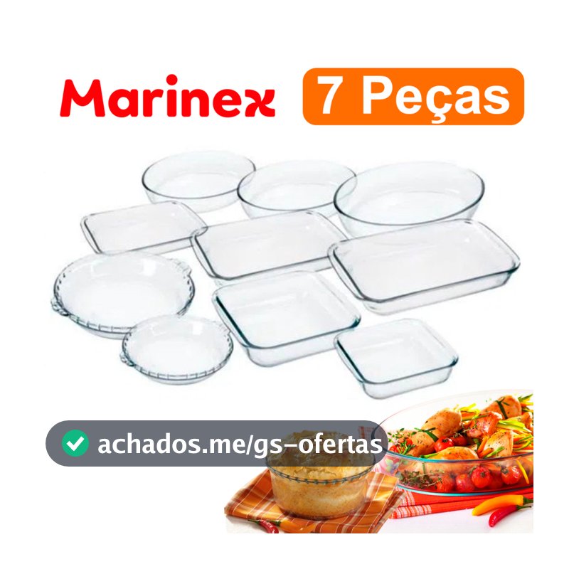Kit Conjunto Marinex 7 peças jogo de Travessas Variadas Assadeiras em Vidro Temperado Nadir própria Para Forno