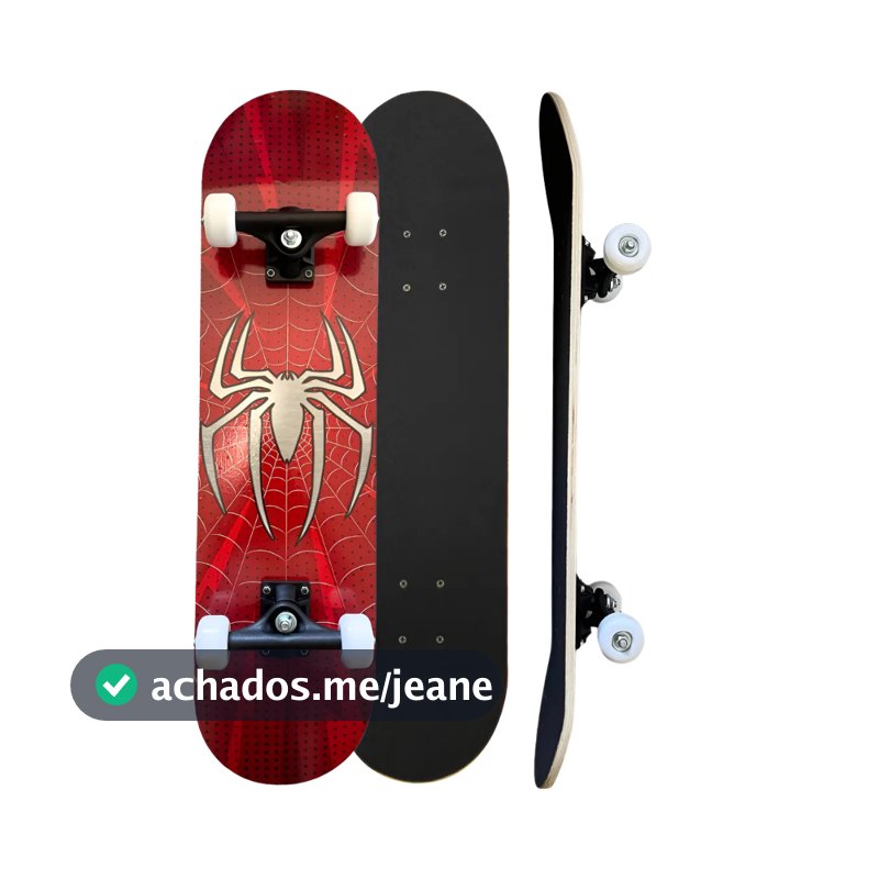 Skate Iniciante Completo Esqueite Desenho Skat Spider Aranha Branca Aço
