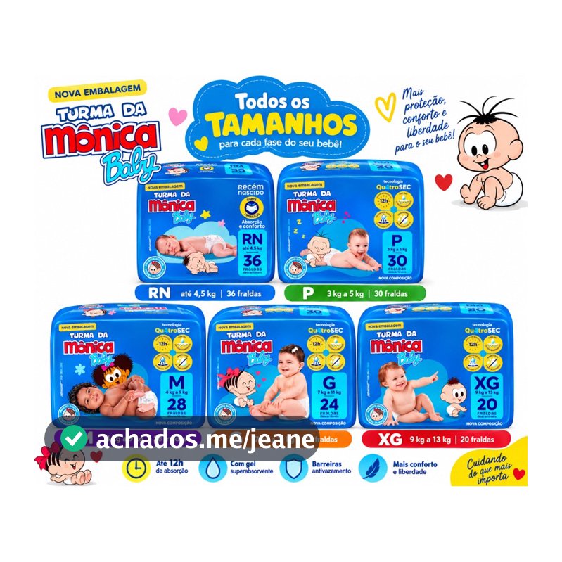 Fralda Turma da Mônica Baby Fraldas descartável,fraldas todos os tamanhos RN,P,M,G ,XG
