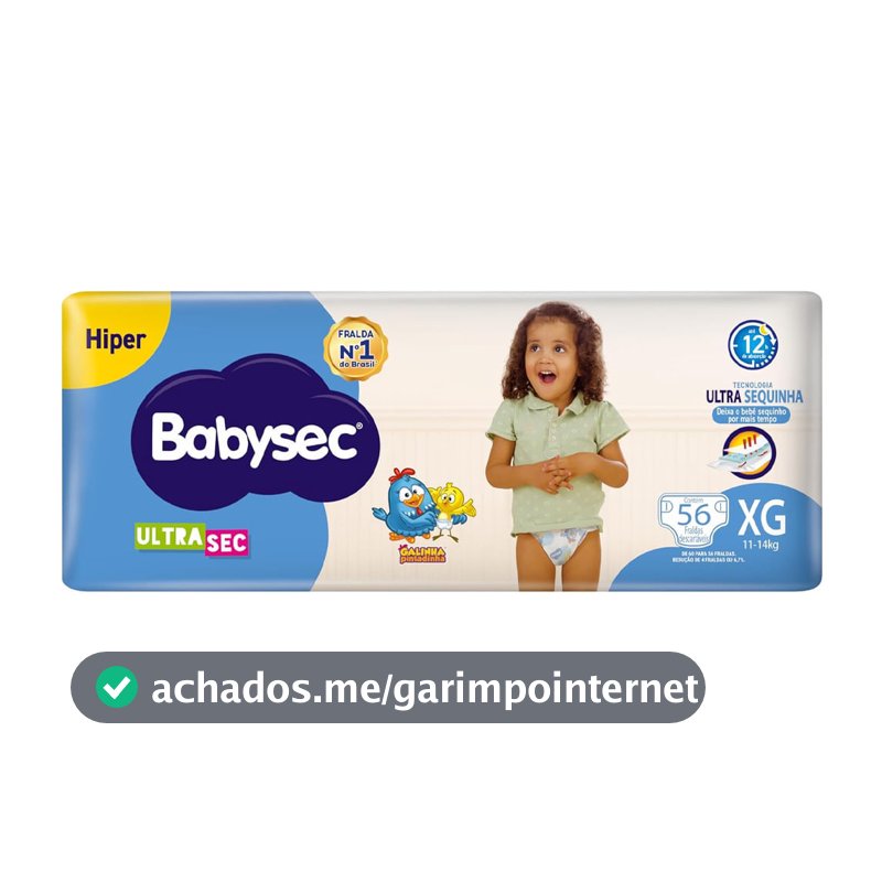 Fralda Descartável Babysec Galinha Pintadinha Ultrasec XG Com 56 Unidades