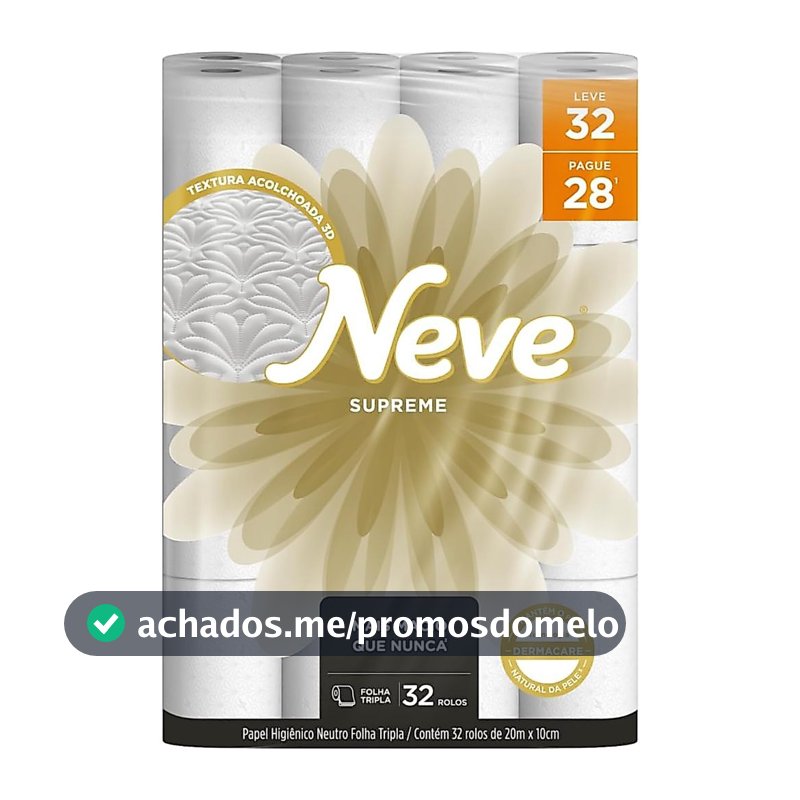PAPEL HIGIENICO NEVE SUPREME FOLHA TRIPLA LEVE 32 PAGUE 28