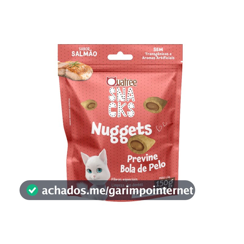 Petisco Snack Quatree Gatos Nuggets Salmão Bola de Pelo 150 gr