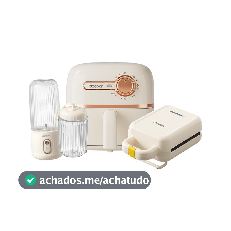 Fritadeira Sem Oleo Portatil Gaabor Kit Cozinha 3 em 1 Air Fryer Sanduicheira Liquidificador para Casa Viagem Presente