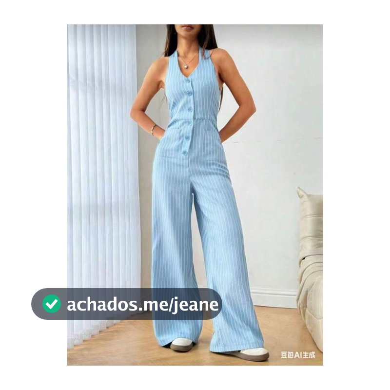 Macacão Feminino Halter Listrado Botões Calça Larga Alfaiataria macacão com botões macacão calça larga macacão longo