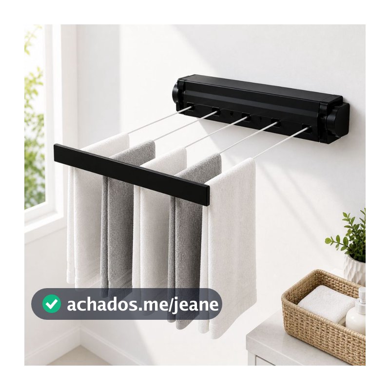 Varal De Parede Automático Rotoflex Para Apartamento Ou Casa Preto – 5 Cordas Retrátil