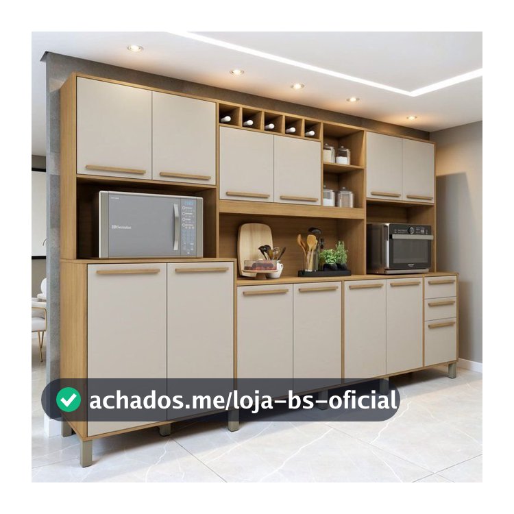 Armário para Cozinha 13 Portas 2 Gavetas Ágata Bege/Cinamomo/Off White Cinamomo/Off White