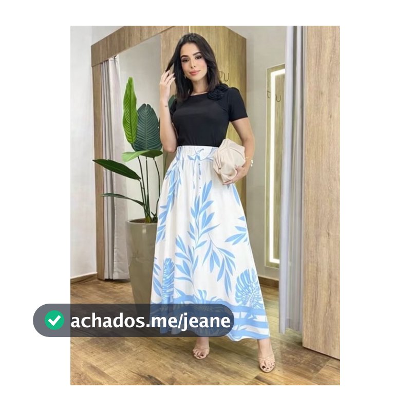 saia longa com barrado estampada forrada e bolso faca cintura alta