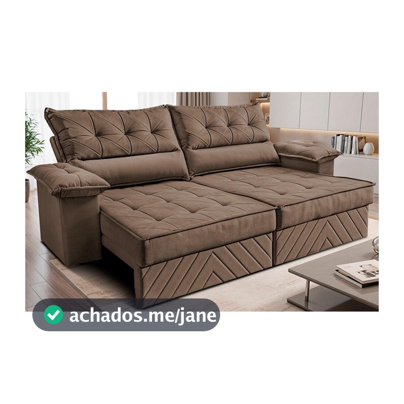 Sofá Retrátil e Reclinável 2,10m com Molas e Espuma D33 Thunder. Velusoft Cama inBox