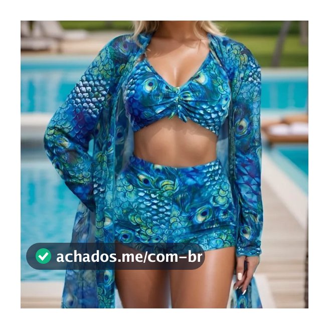 2025 Biquíni feminino novo estilo com blusa estampada Digital e calça plana conjunto de maiô