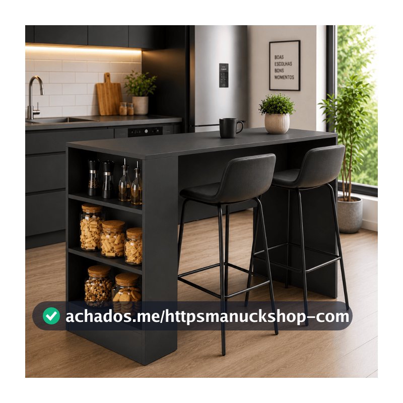 Bancada Ilha De Cozinha Gourmet 118cm Balcão Multiuso Preto