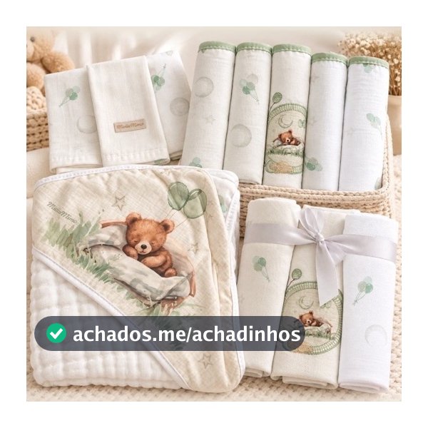 Kit Enxoval Bebê 12Peças Menino,Menina,Fralda, Cueiro,Pano de Boca,Toalha Soft, Ursinhos,Raposa,Coelha,Bailarina,Ursinha