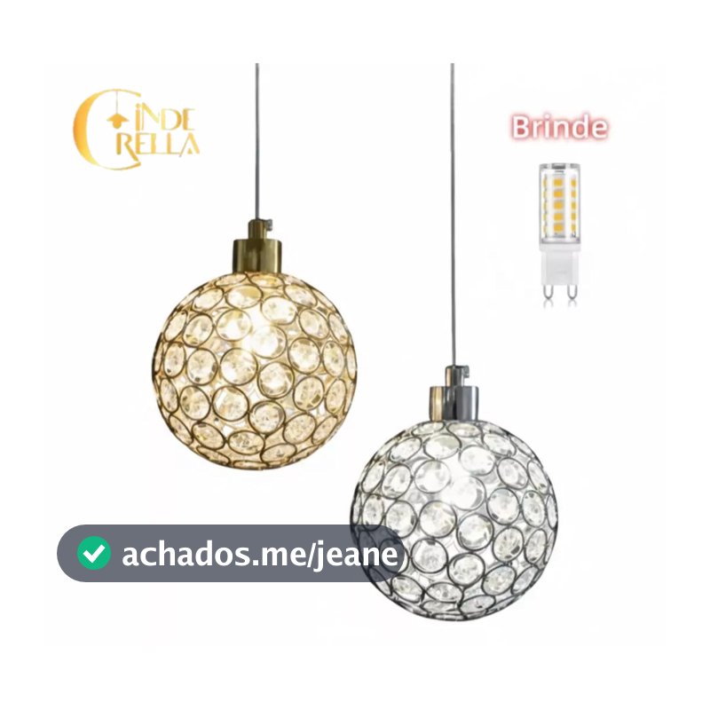 Lustre Pendente de Metal Cristal Bola Cromado Dourado  Bocal G9 Cabo Ajustável Cabeceira Lavabo