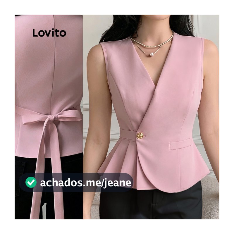 Lovito Blusa Elegante Assimétrica com Pregas e Botões Rosa Claro Primavera/verão para mulheres LK5ED1220