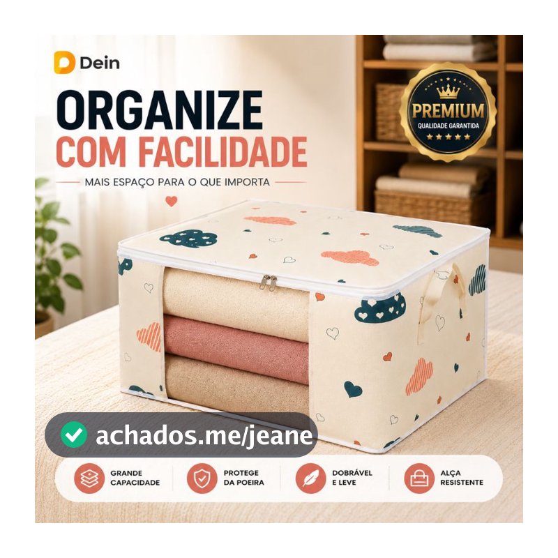 Caixa Organizadora Grande 60x40x30cm Dobrável Saco para Roupas Edredom Cobertor Bege Cinza