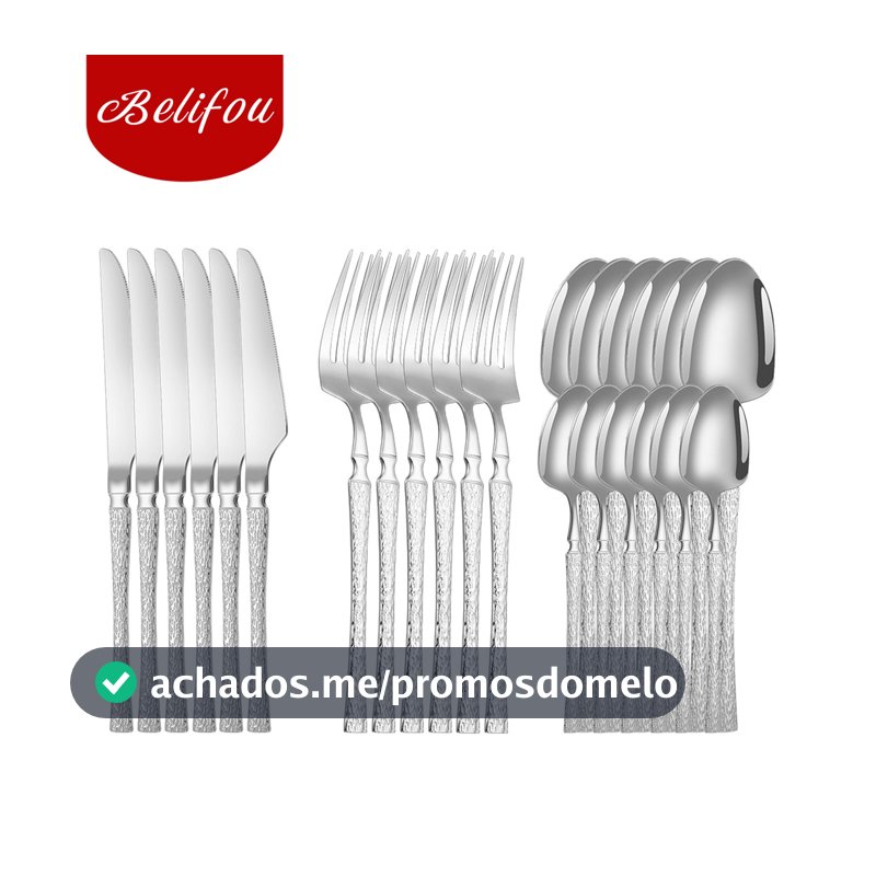 Belifou Kit 24 Jogo De Talheres Aço Inoxidável Cintura Fina Textura Prata - Luna