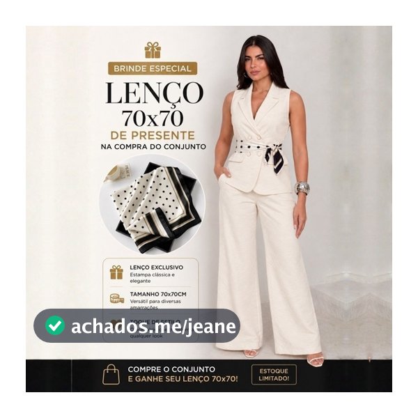 Conjunto Feminino Alfaiataria Colete com Faixa e Calça Pantalona