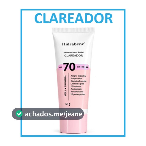 Protetor Solar Facial Hidrabene Clareador FPS 70 Antissinais Clareia a pele Toque Seco 50g Unidade ou Kit
