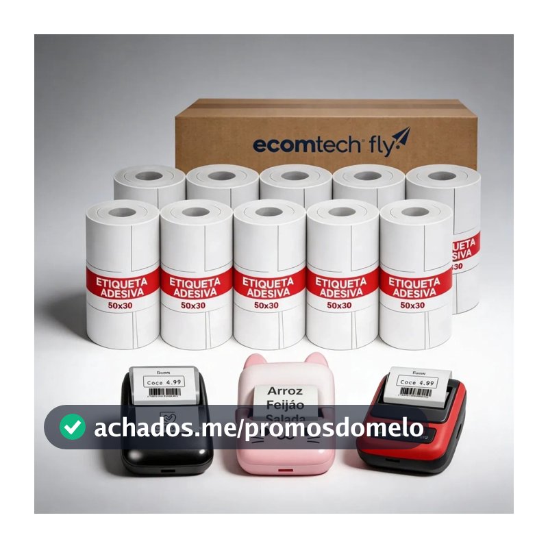 10 Etiquetas Térmica 50x30 mm Adesiva Branco Para Mini Impressora Compatível
