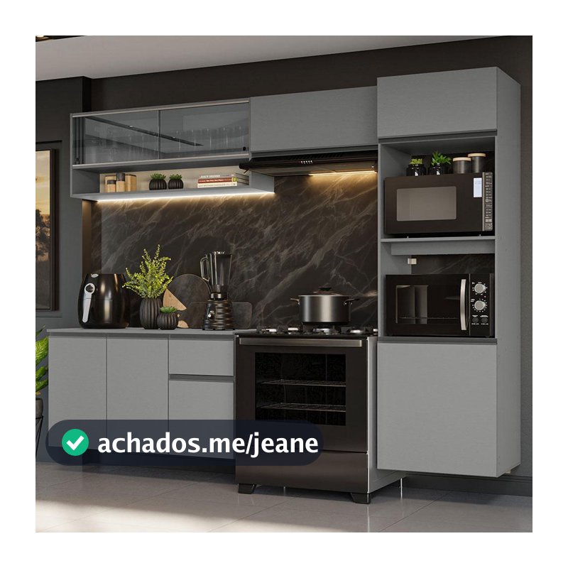 Armário de Cozinha Completa Suspenso 260cm Cinza Nice Madesa 10