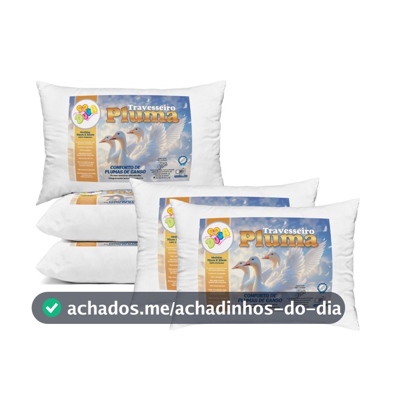 Kit Travesseiro Pluma de Ganso Confortavel e Macio Antiacaro 70x50cm