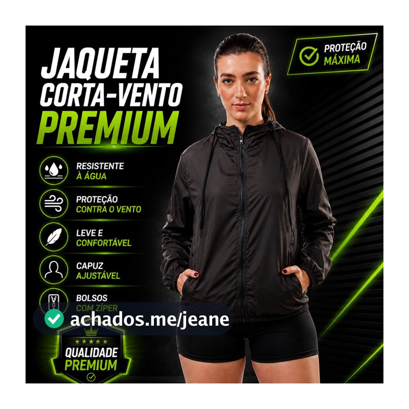 Jaqueta Corta Vento Feminina Sport Térmica UV50 Preta Capuz