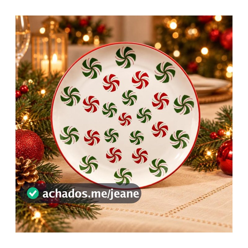 Prato de Sobremesa em Cerâmica Candy Verde e Vermelho 19cm UNID.