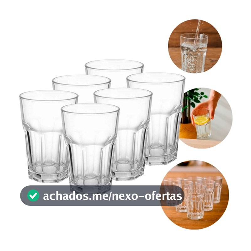 Jogo de Copos 6 Unidades 360ml Vidro Bristol Transparente - Bela Flor