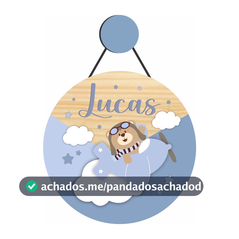 Enfeite Porta Maternidade Urso Aviador, Avião, Ursinho - Nome personalizado - Decoração para quarto!