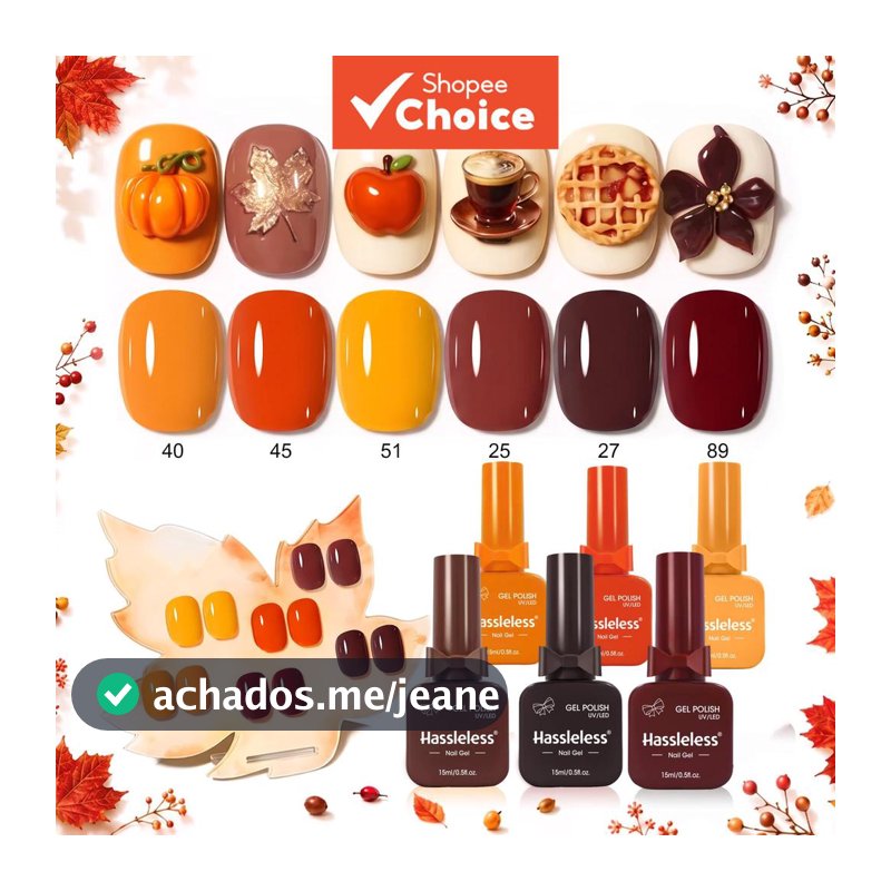 Kit de Esmalte Gel de 6 Frascos com Abóbora de Outono & Folha de Bordo, Brilho Espelhado de Salão, Alta Cobertura de