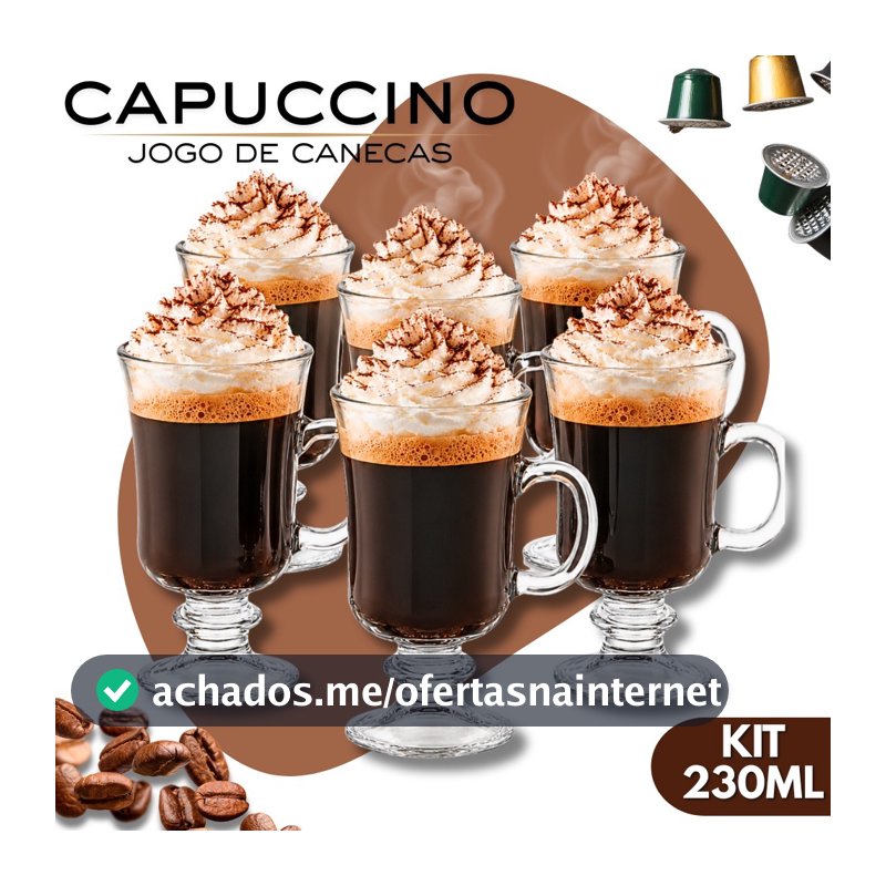 Kit 3/6/9/12 Canecas Capuccino Vidro 230ml Grande Nespresso Chocolate Irish Coffee Gourmet