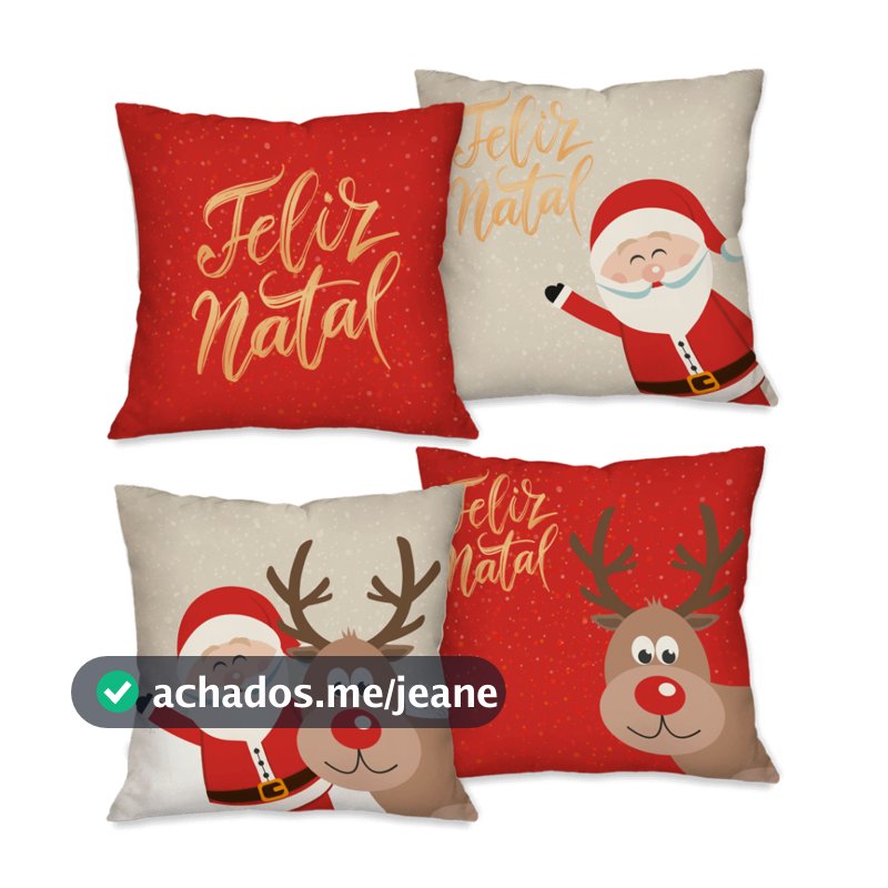 Feliz Natal - Kit com 4 Capas para Almofadas Decorativas Home 45x45 cm