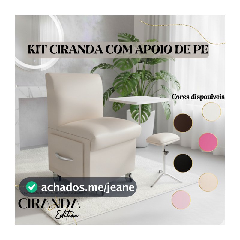 Kit Cadeira De Manicure Ciranda cirandinha Apoio De Pé Tripé tamanho grande completo