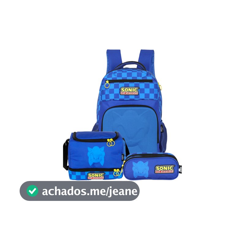 Mochila Escolar Laptop Sonic Licenciada + Lancheira + Estojo
