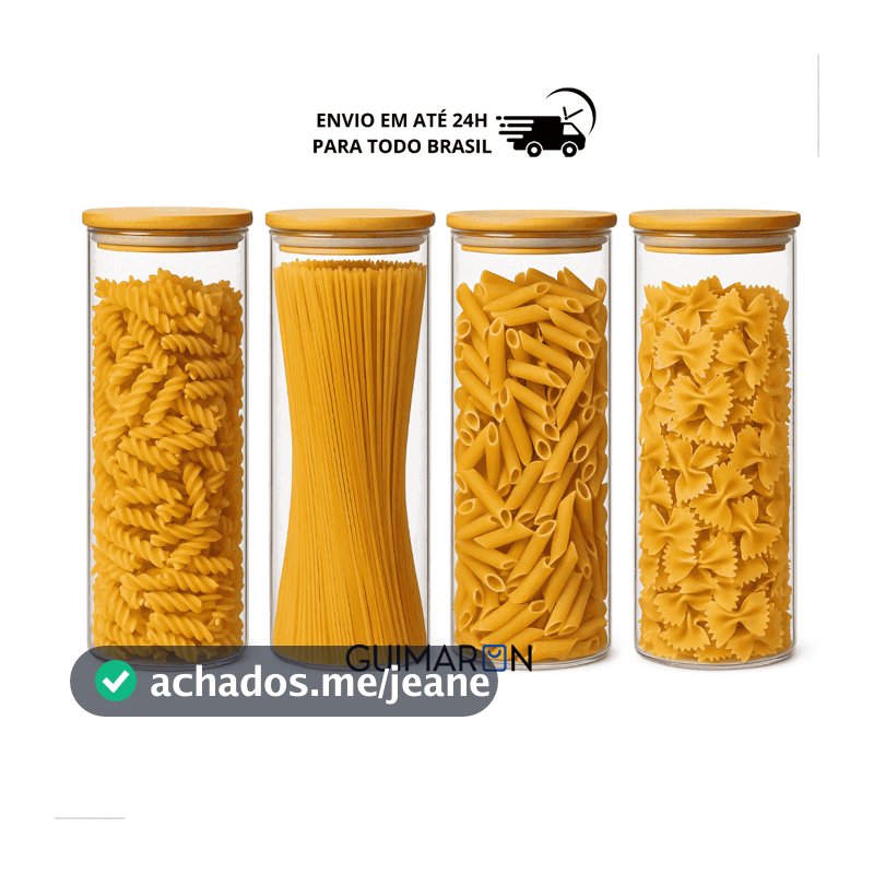 Kit Potes de Vidro 1800ml com Tampa de Bambu Hermético Mantimentos Condimentos Empilhaveis