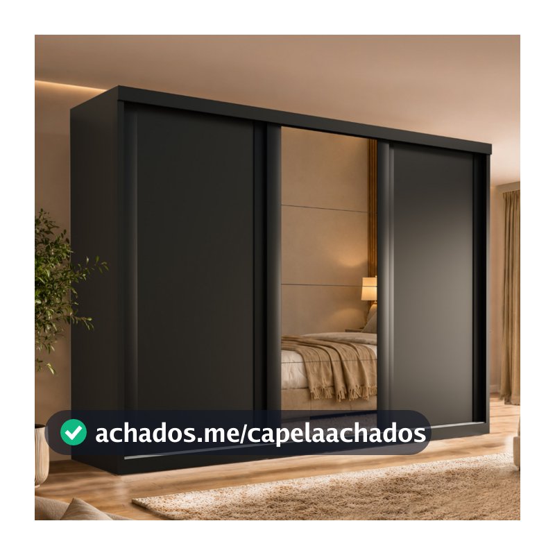 Guarda Roupa Casal Sevilha 3 Portas de Correr 6 Gavetas Com Espelho
