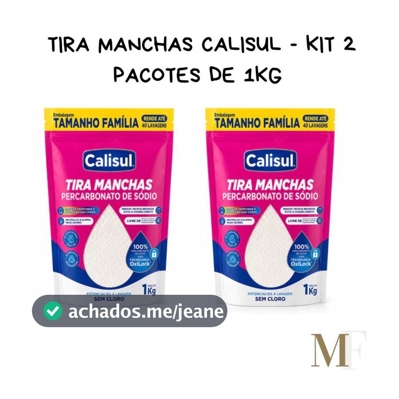 Kit 2 Pacotes de 1kg Percarbonato de Sódio 100% Puro Calisul - Tira Manchas