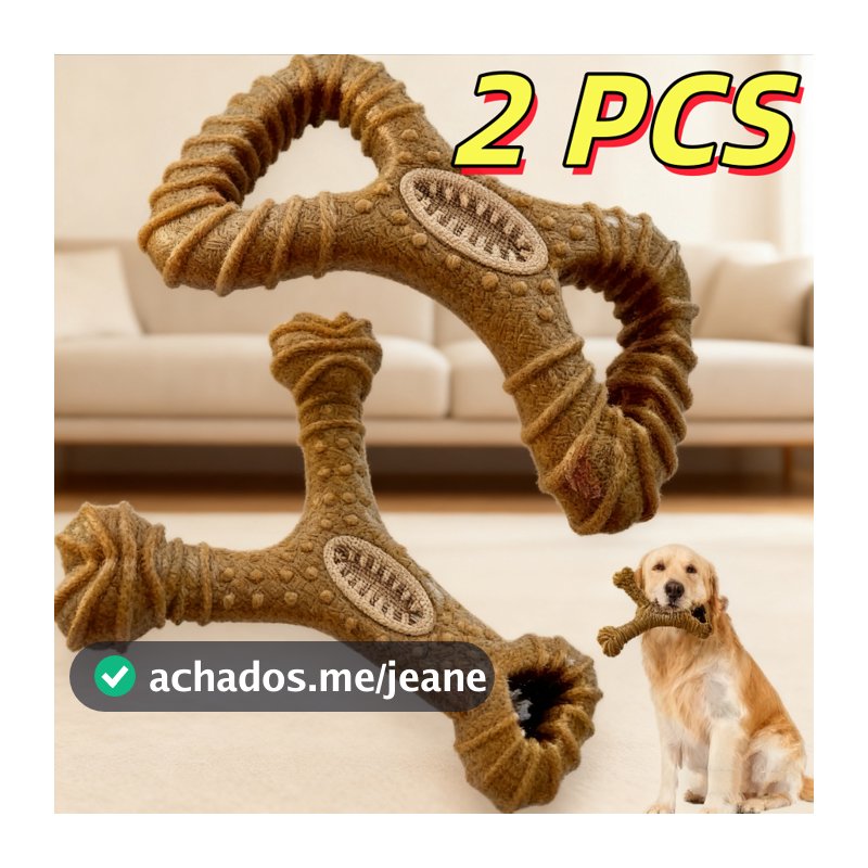 Brinquedo Interativo Osso Mordedor Cachorro Sabor Bacon Maciço E Resistente De Fibra De Trigo