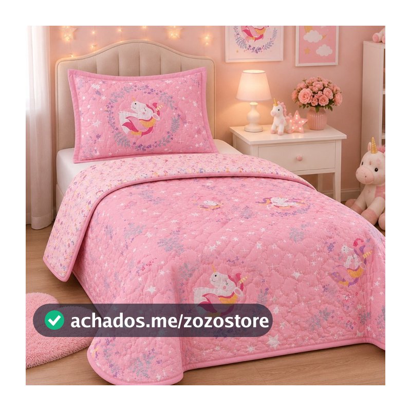 Kit Colcha Cobre Leito Infantil Cama de Solteiro Modelos Bouti 1,60x2,40m Dupla Face 2 Peças C/ Viés Menino e Menina