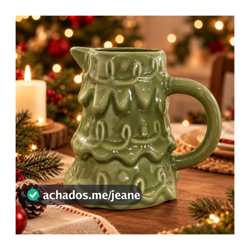 Jarra de Cerâmica Árvore de Natal Verde 1,5L Com Detalhes Alto Relevo Decoração Natal