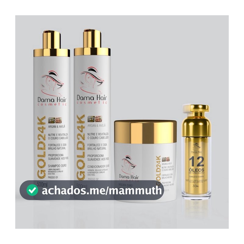 Kit Ouro Dama Hair Recuperação Capilar Brilho Sedosidade Força e Maciez Imediata