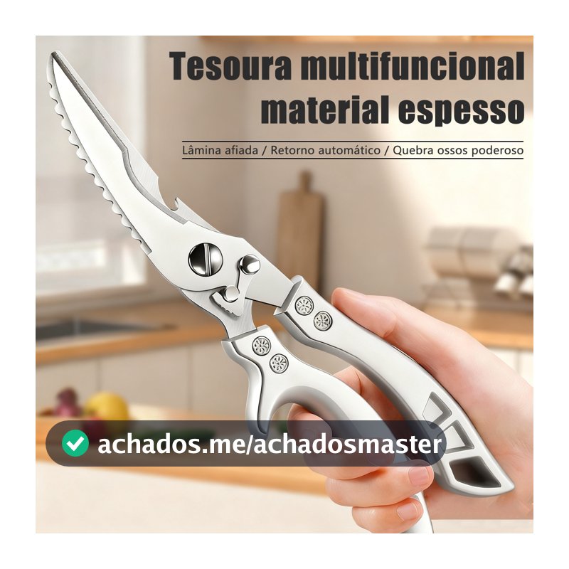 Tesoura de Cozinha Multiuso Forte - Corta Osso de Frango e Peixe, Carnes, Legumes, Aço Inoxidável Profissional