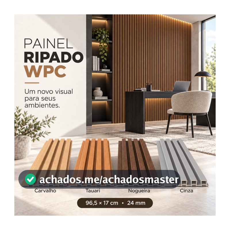 Kit Painel Ripado WPC 96,5x17cm 24mm Revestimento Amadeirado para Parede Sala Quarto