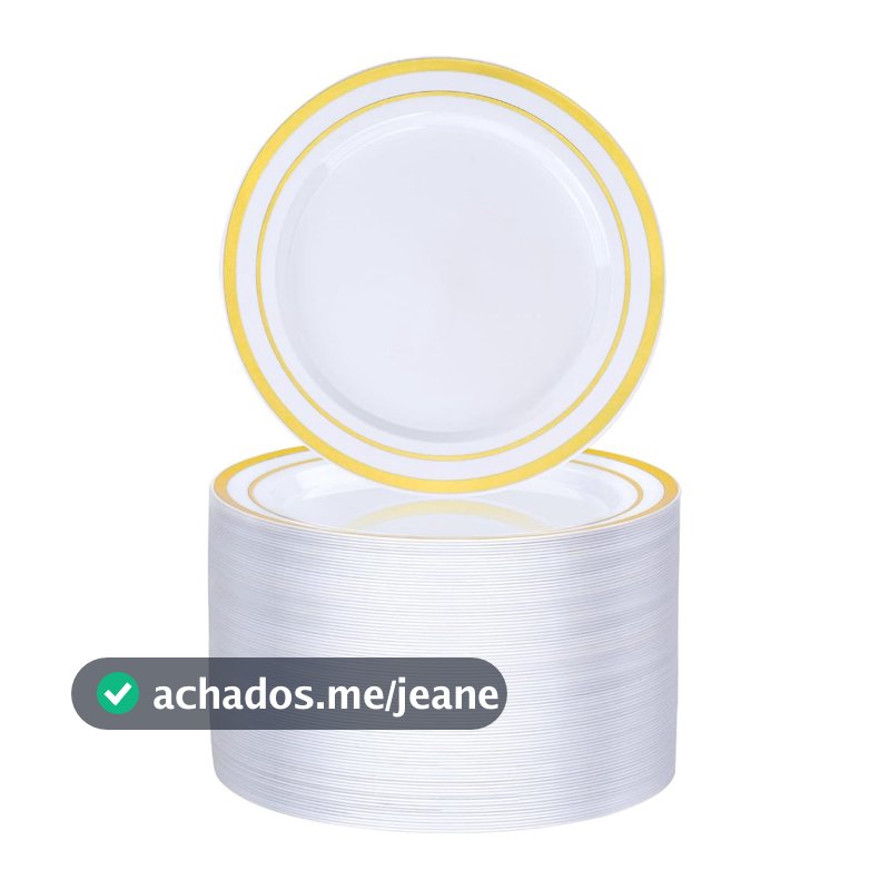 50 pratos de plástico dourados para festas, pratos de sobremesa descartáveis resistentes, 19 cm