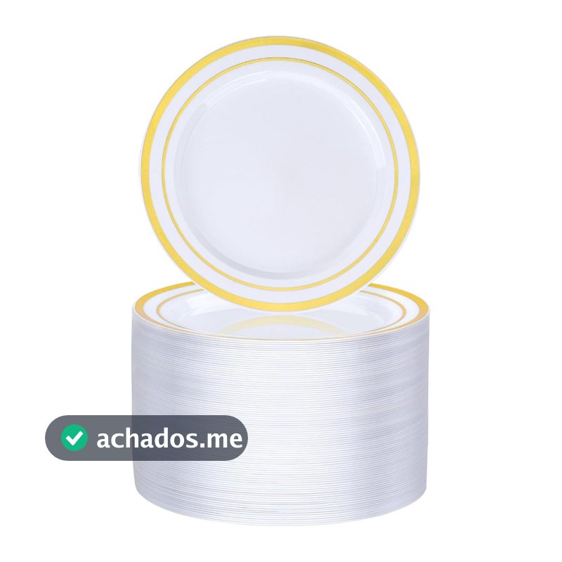 50 pratos de plástico dourados para festas, pratos de sobremesa descartáveis resistentes, 19 cm